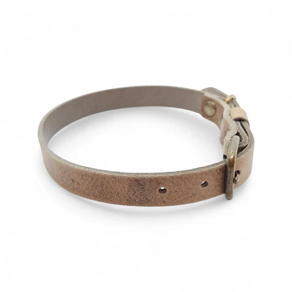 No Fuss Leather Dog Collar – Stone Grey / Clay | Minimalist Italian Leather