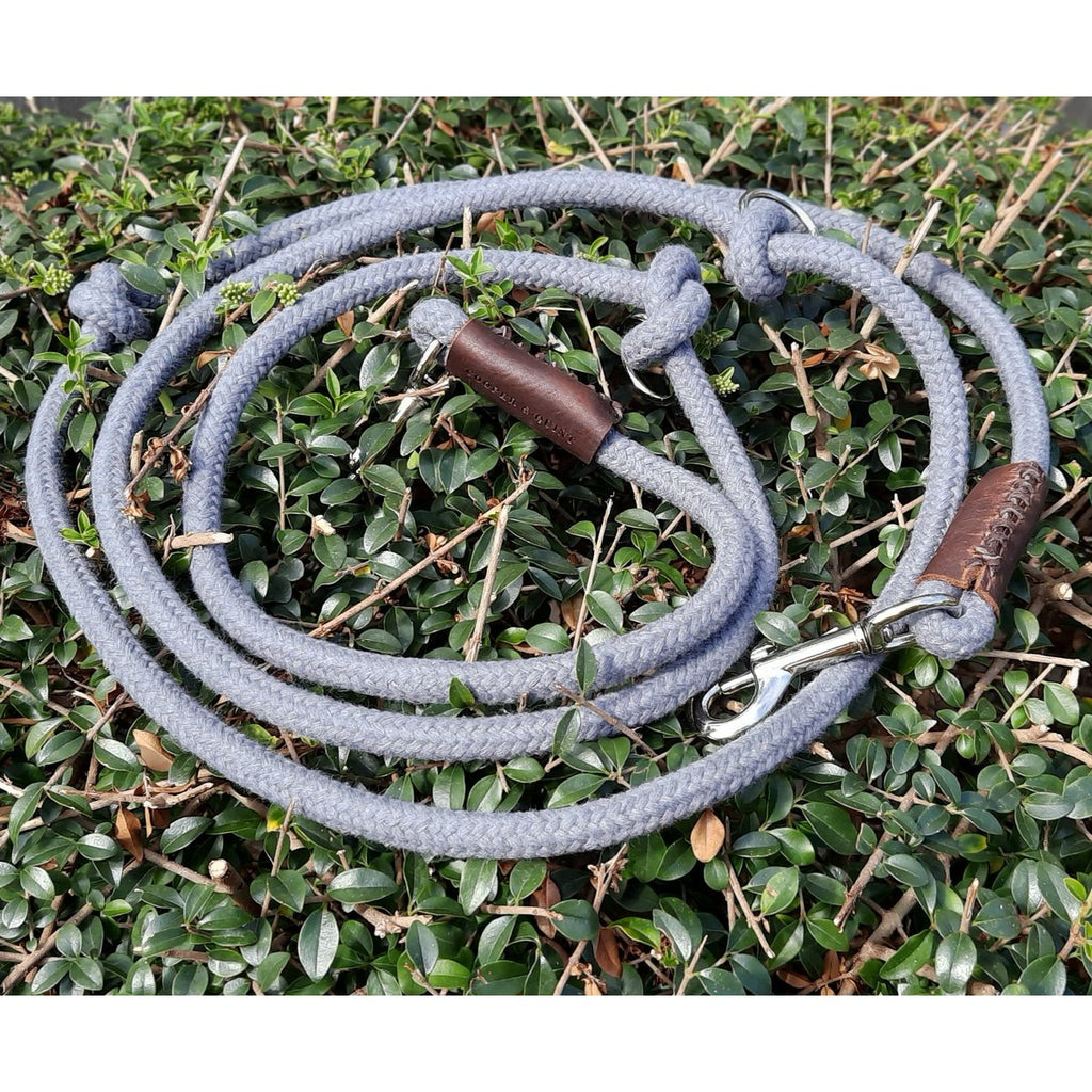 Just Cotton 3-in-1 Adjustable Rope Leash – Slate Gray | Organic & Hands-Free