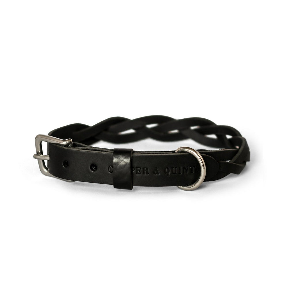 Twisted Braided Leather Dog Collar – Midnight Black | Handcrafted Italian Leather