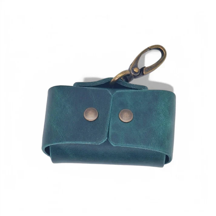 Premium Forest Green Leather Poop Bag Dispenser | Silent & Sustainable Waste Bag Holder