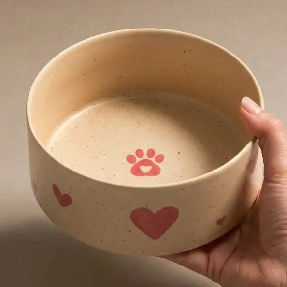 Cozy Hearts Handcrafted Stoneware Pet Bowl Set (Pack of 2)