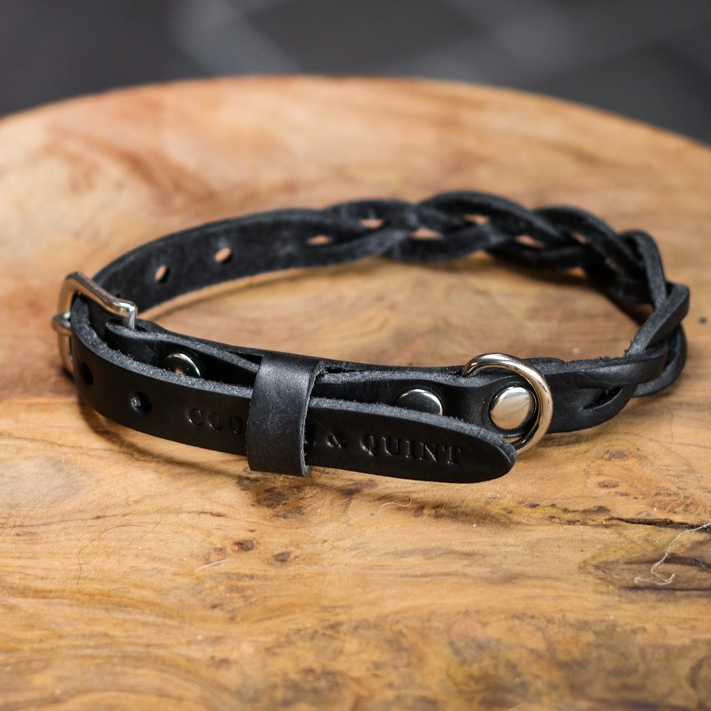 Twisted Braided Leather Dog Collar – Midnight Black | Handcrafted Italian Leather