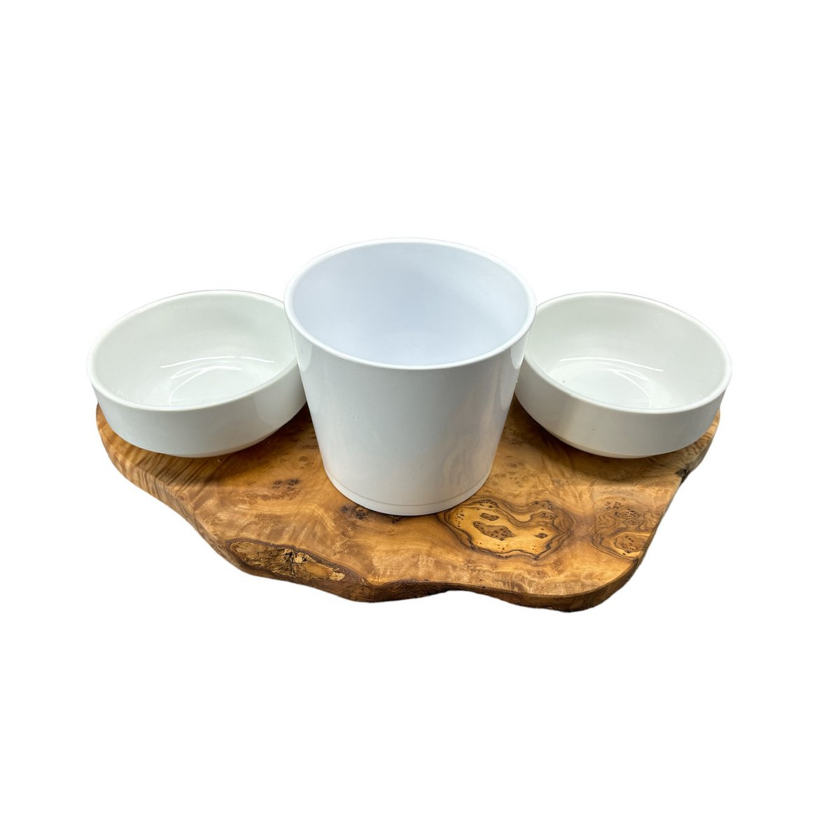 RUSTY feeding station 2x 0.4 liter porcelain bowls plus pot for cat grass olive wood