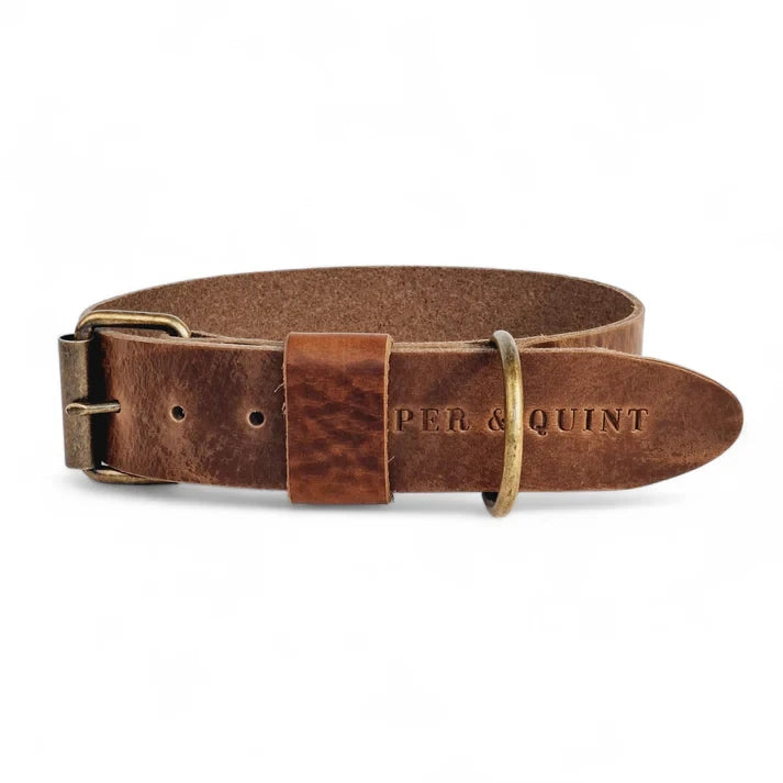 Bold Wide Italian Leather Dog Collar – Stone / Clay | 3cm & 4cm Width