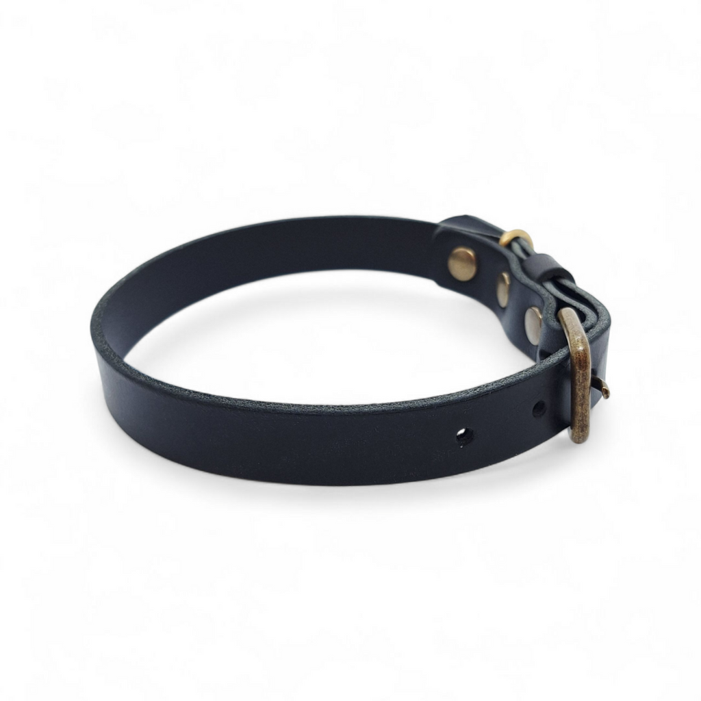 No Fuss Leather Dog Collar – Midnight Black | Minimalist Italian Leather