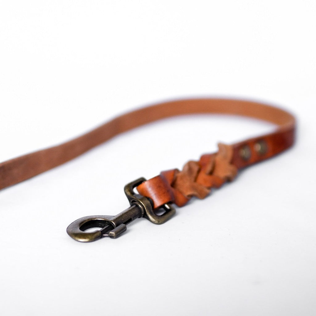 Twisted Braided Leather Dog Leash – Camel / Cognac | Handcrafted Luxury