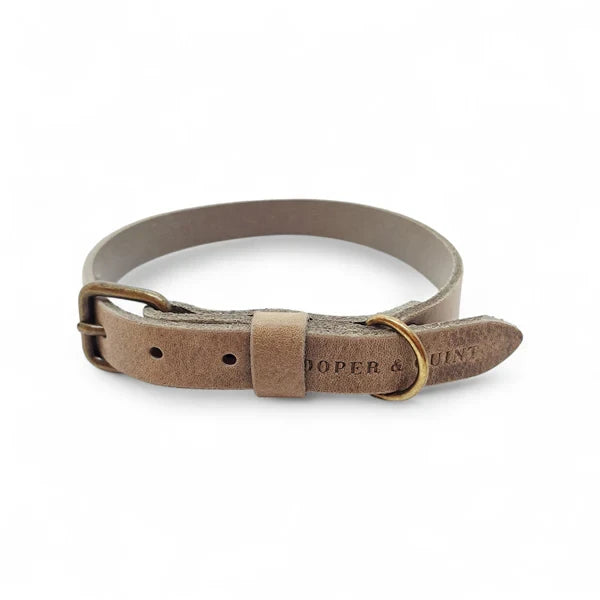 No Fuss Leather Dog Collar – Stone Grey / Clay | Minimalist Italian Leather