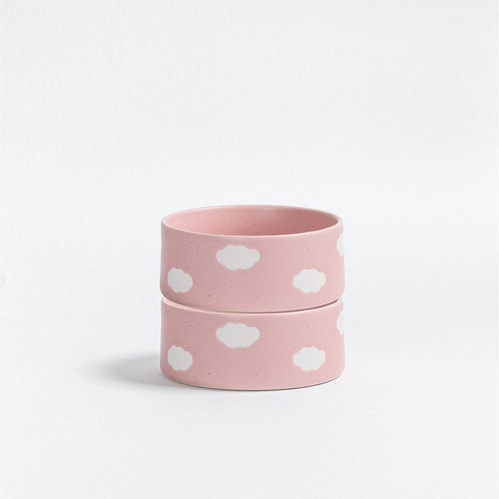 Cloud Handcrafted Stoneware Pet Bowl Set of 2 – Satin Pink