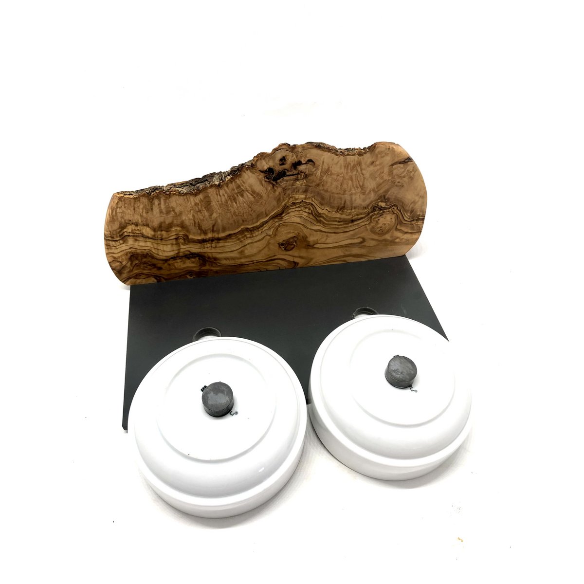 Feeding and drinking station "Cats only" 2x 0.4 liter DUO MOUNTAIN olive wood