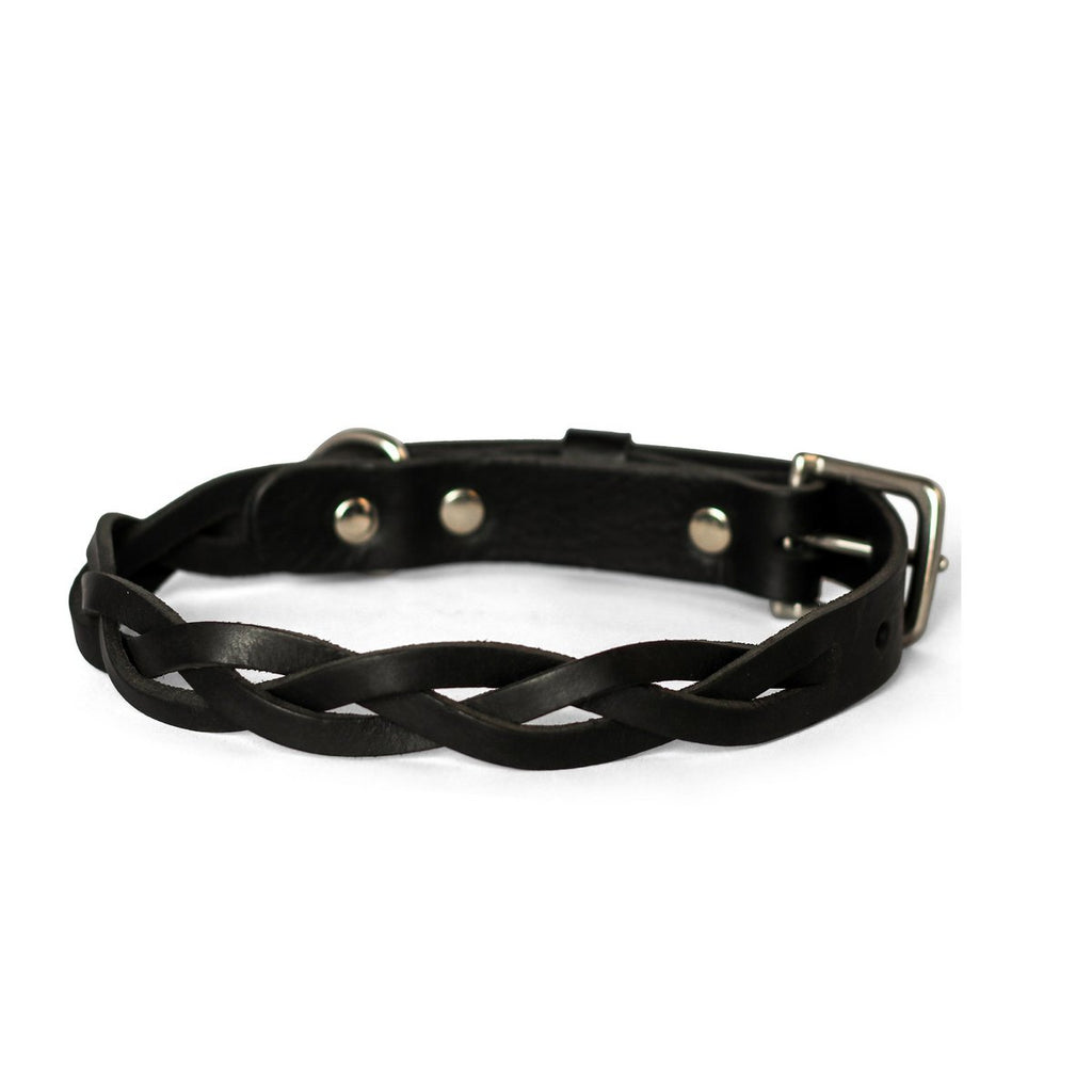 Twisted Braided Leather Dog Collar – Midnight Black | Handcrafted Italian Leather