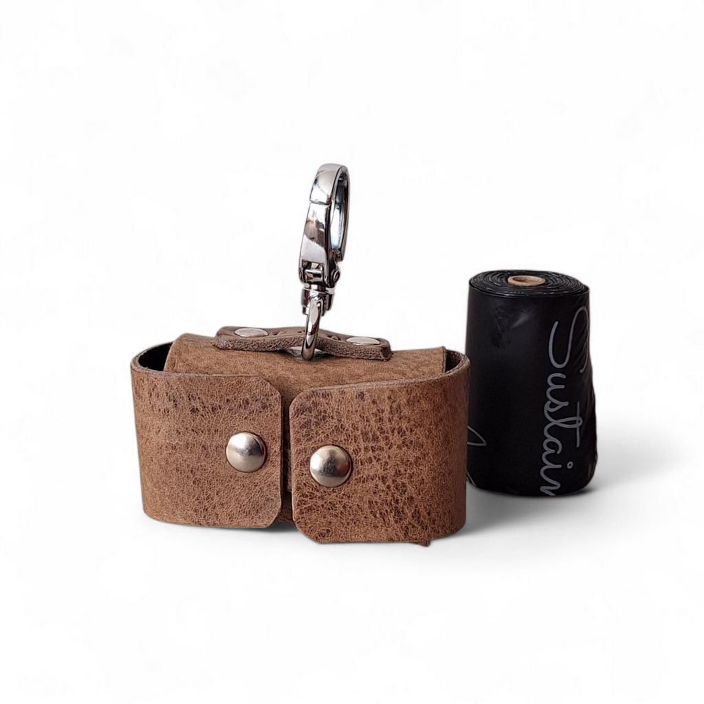 Premium Stone Leather Poop Bag Dispenser | Luxury Silent Waste Bag Holder