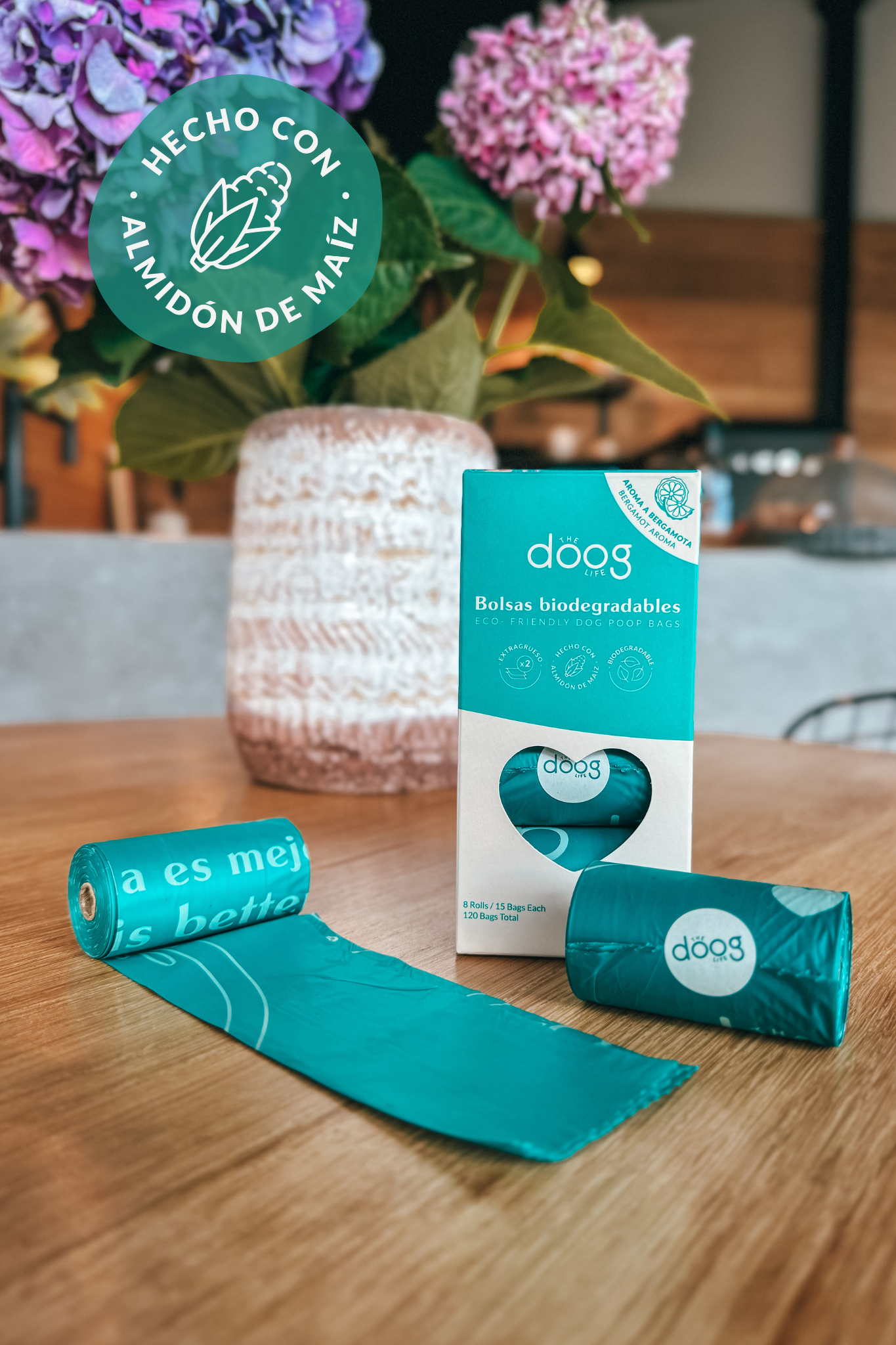 Corn starch dog poop bags, extra thick and bergamot scented