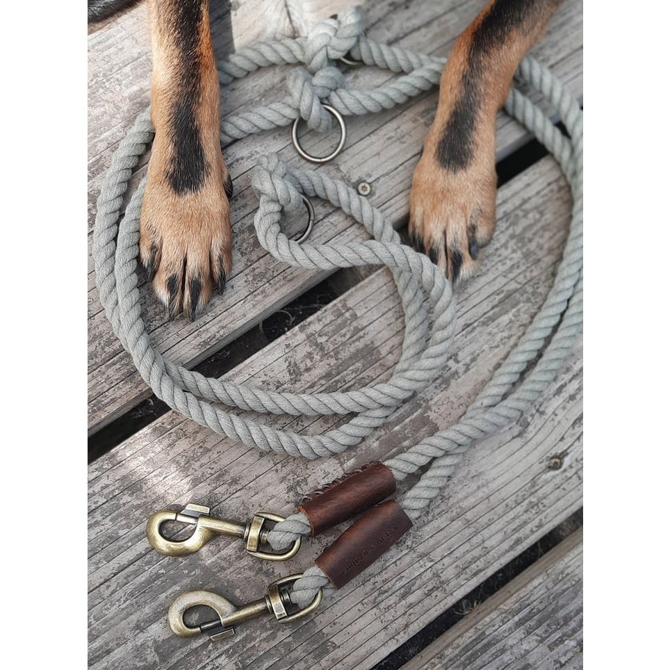 Close-up of soft, durable 100% organic twisted cotton rope for a comfortable dog walk.