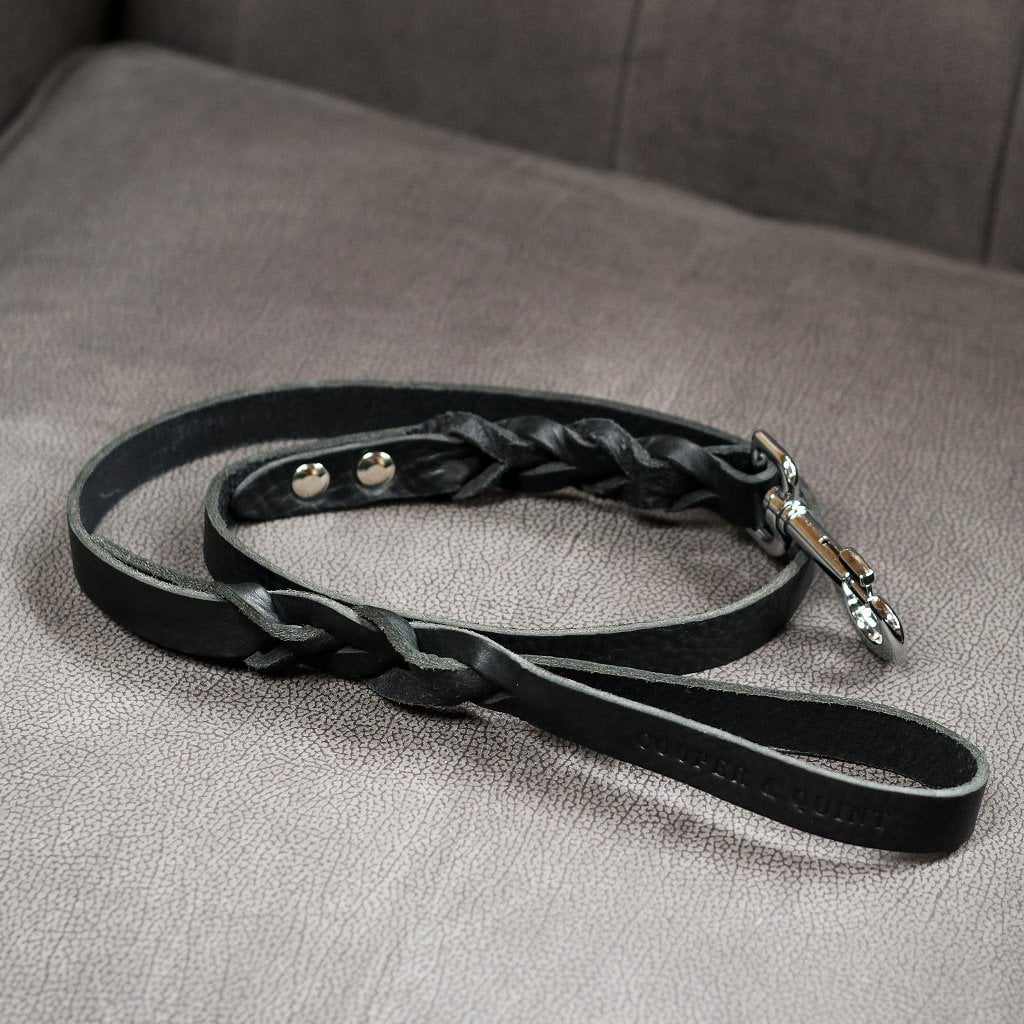 Twisted Braided Leather Dog Leash – Midnight Black | Handcrafted Artisanal Lead