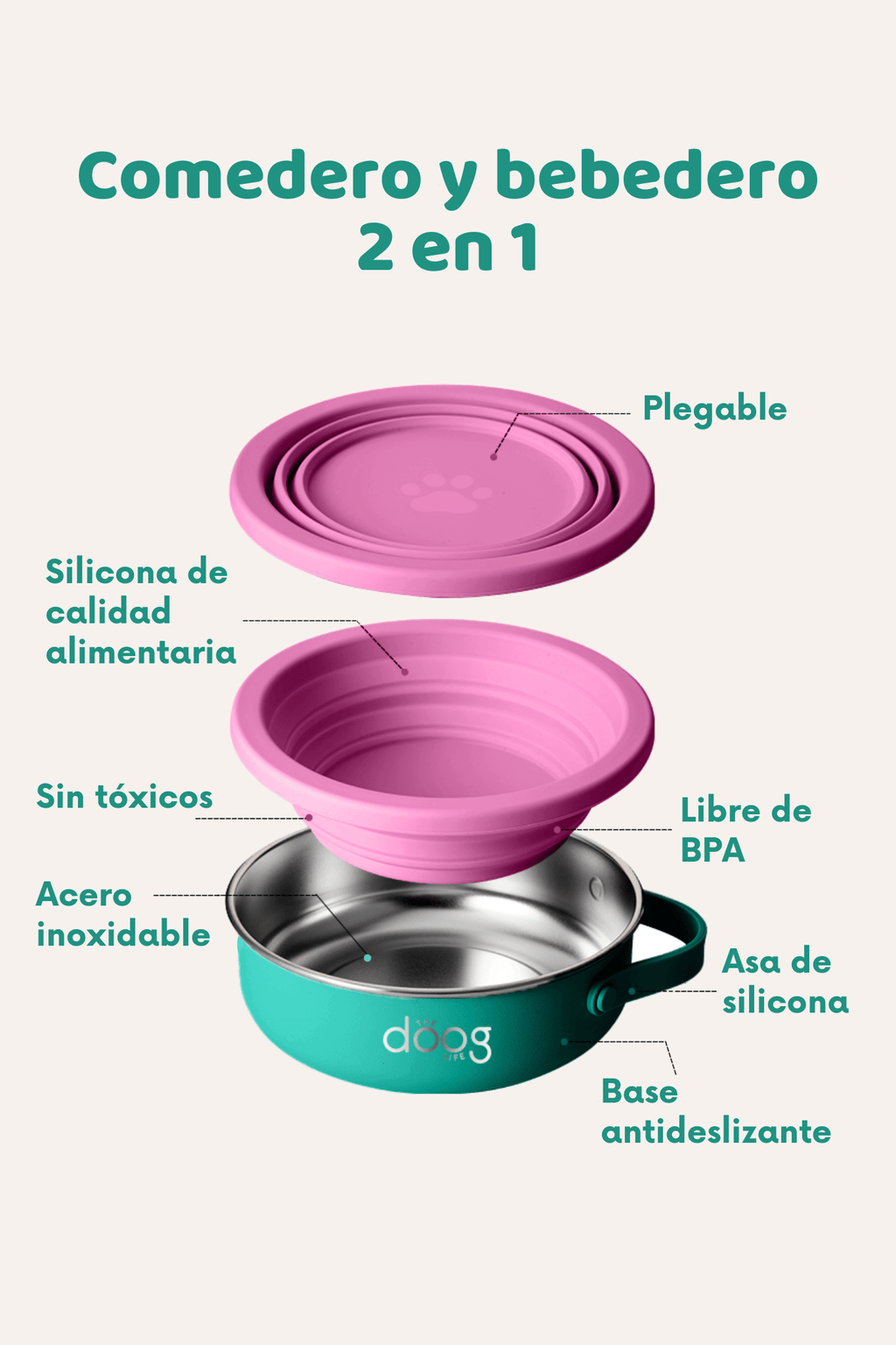 Collapsible 2-in-1 dog food and water bowl for travel