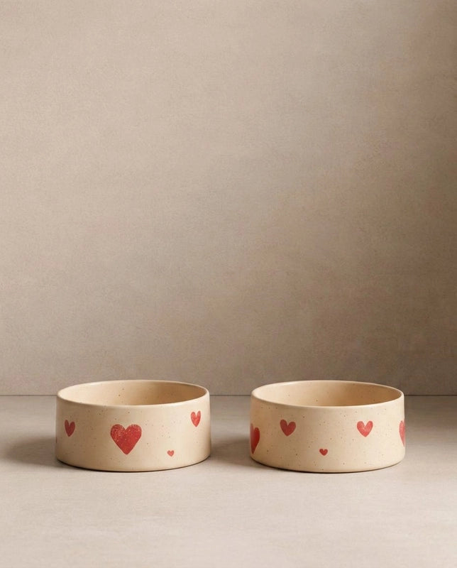 Cozy Hearts Handcrafted Stoneware Pet Bowl Set (Pack of 2)