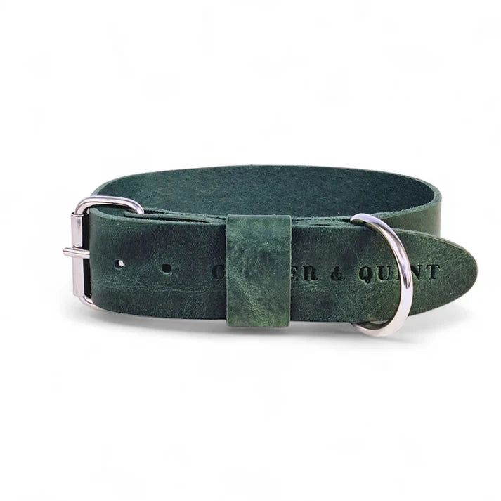 Bold Wide Italian Leather Dog Collar – Forest Green | 3cm & 4cm Width