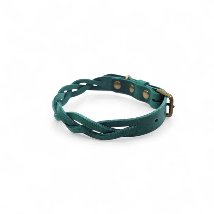 Twisted Braided Leather Dog Collar – Forest Green | Handcrafted & Sustainable
