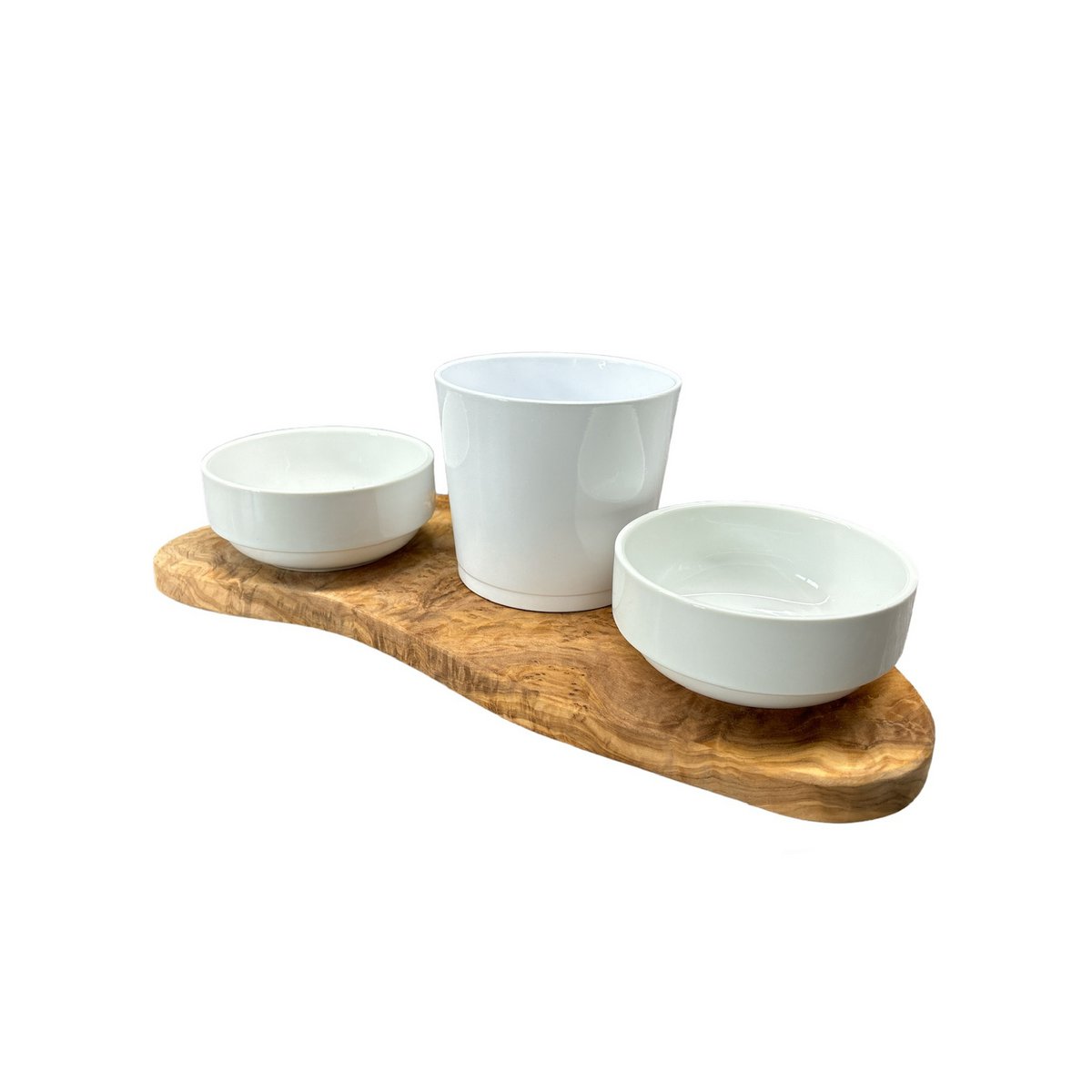 RUSTY feeding station 2x 0.4 liter porcelain bowls plus pot for cat grass olive wood