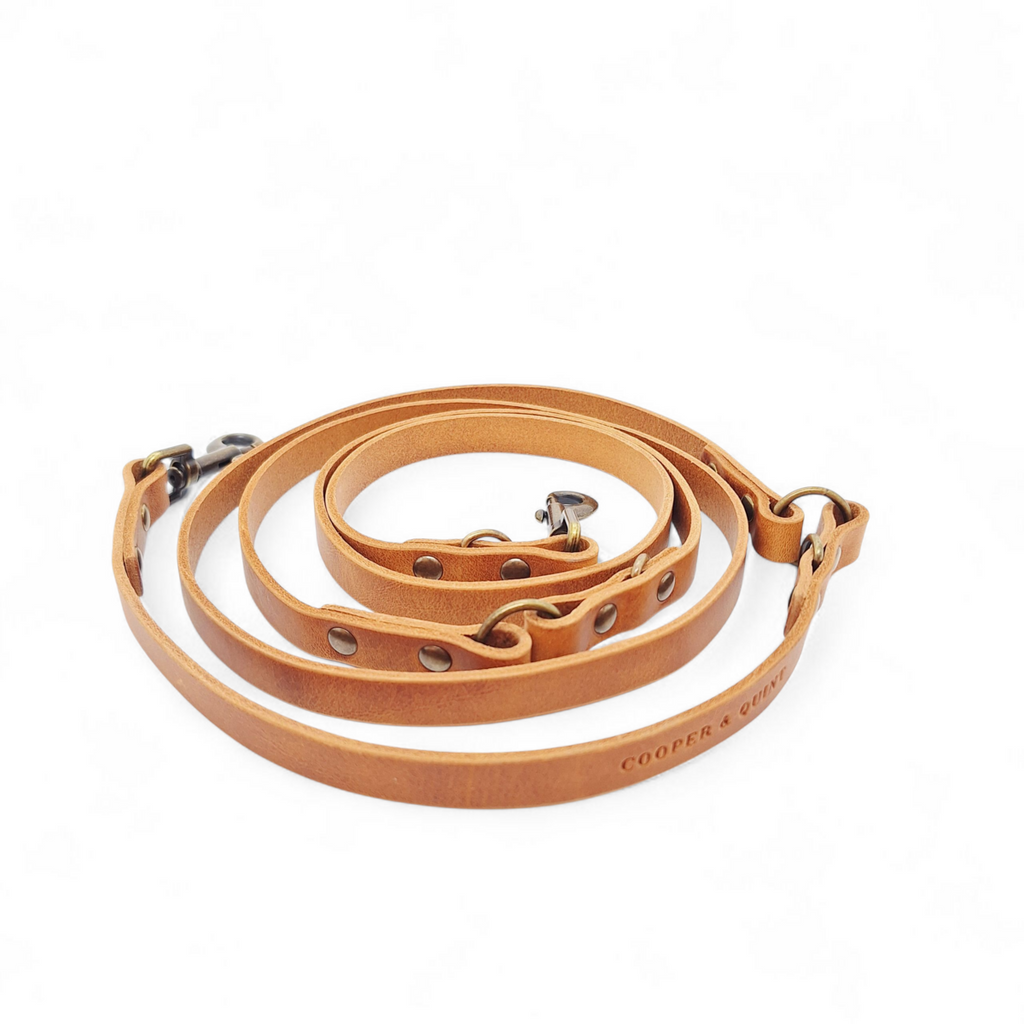 The Switch 3-in-1 Adjustable Leather Leash – Camel / Cognac