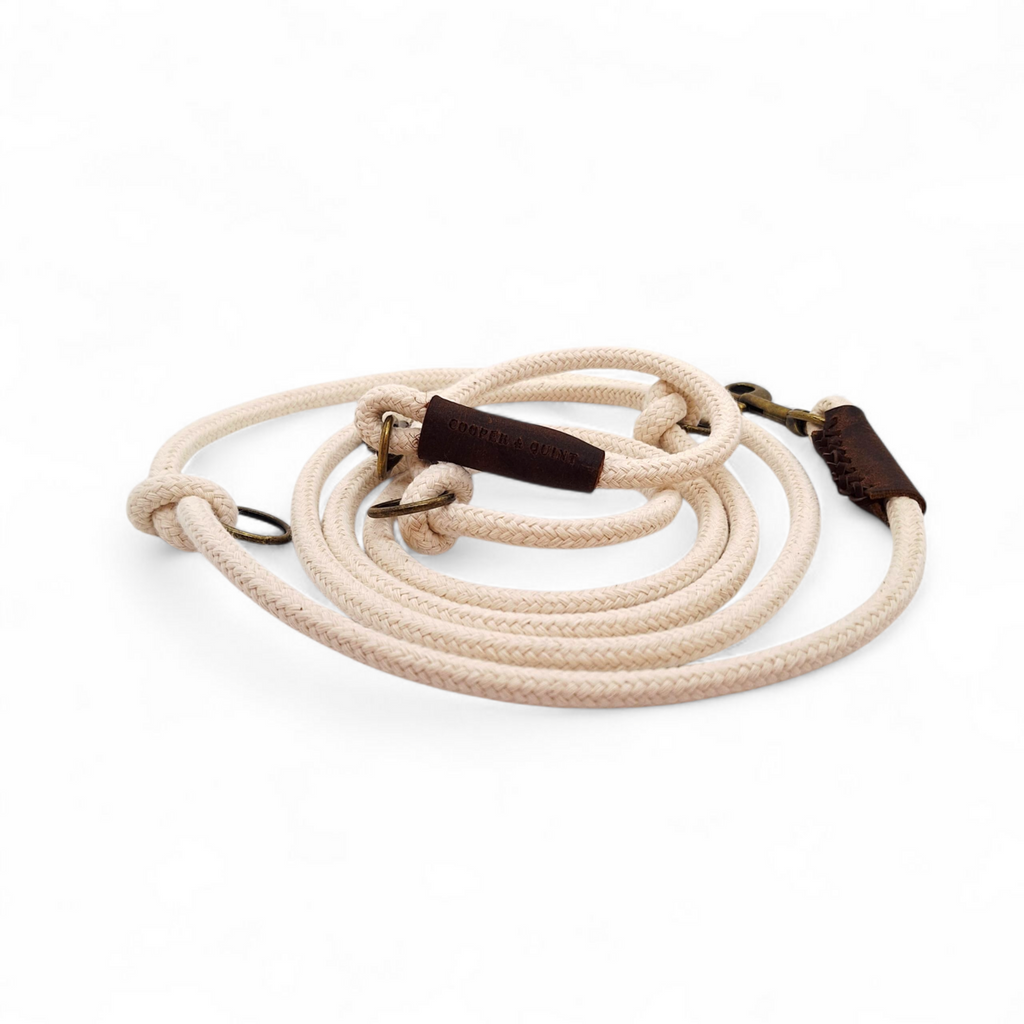 Just Cotton 3-in-1 Adjustable Rope Leash – Natural Ecru | 100% Organic & Hands-Free