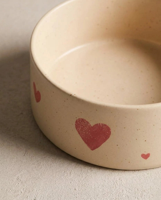 Cozy Hearts Handcrafted Stoneware Pet Bowl Set (Pack of 2)