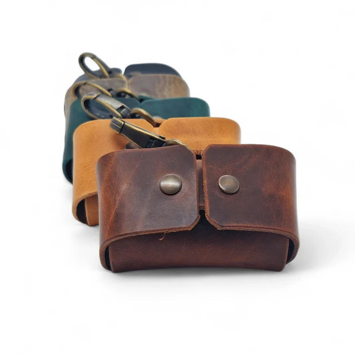 Premium Forest Green Leather Poop Bag Dispenser | Silent & Sustainable Waste Bag Holder