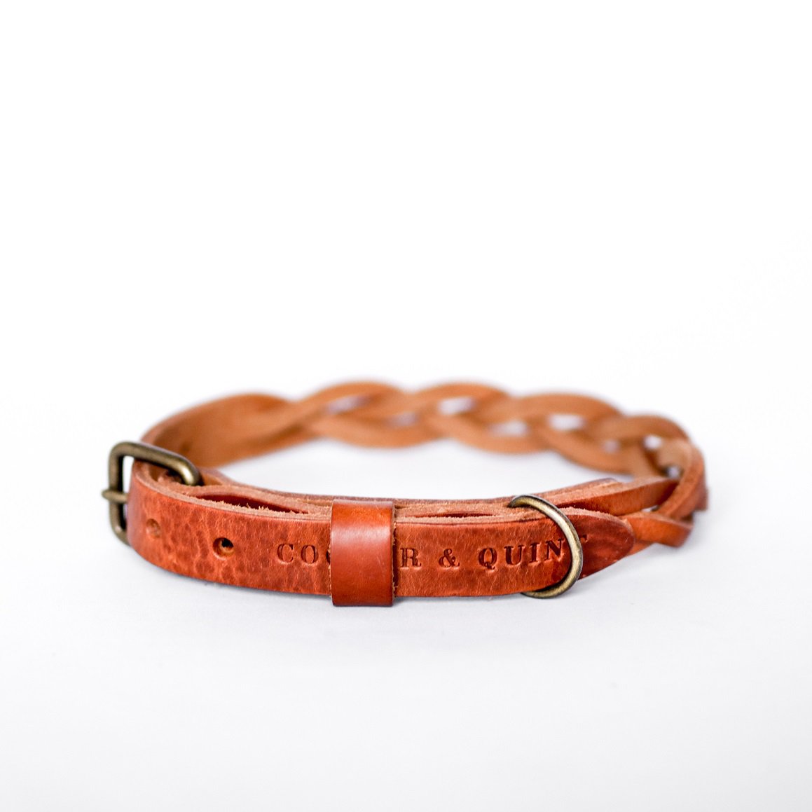 Twisted Braided Leather Dog Collar – Camel / Cognac | Handcrafted Italian Leather