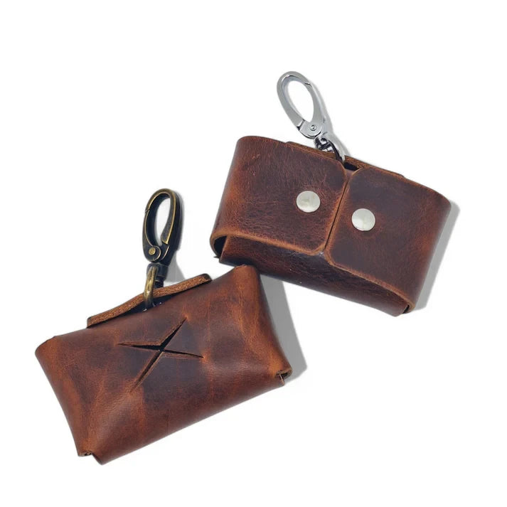 Premium Brown Leather Poop Bag Dispenser | Heritage Silent Waste Bag Holder
