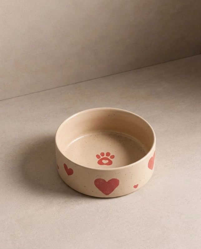 Cozy Hearts Handcrafted Stoneware Pet Bowl Set (Pack of 2)