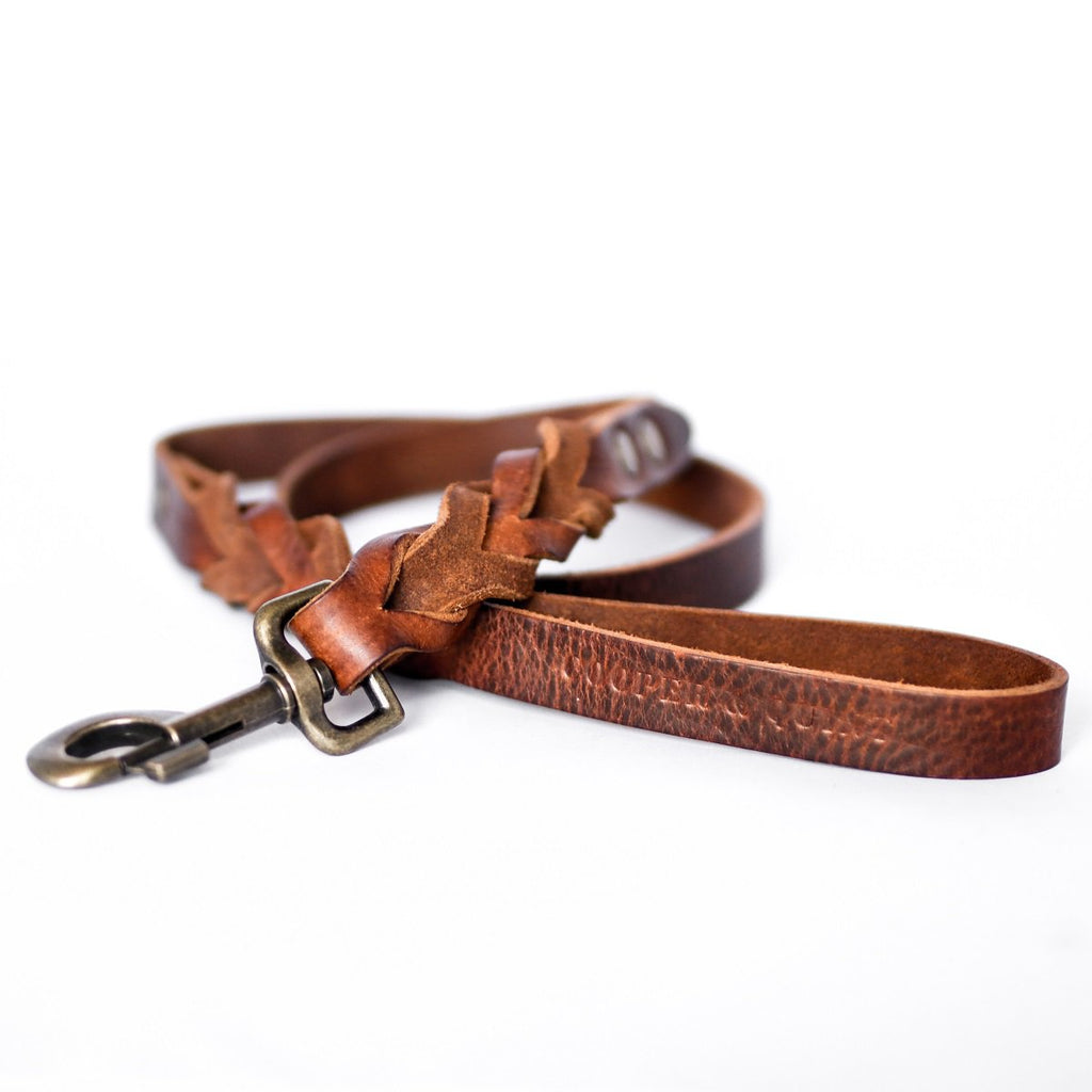 Twisted Braided Leather Dog Leash – Heritage Brown | Handcrafted Italian Leather