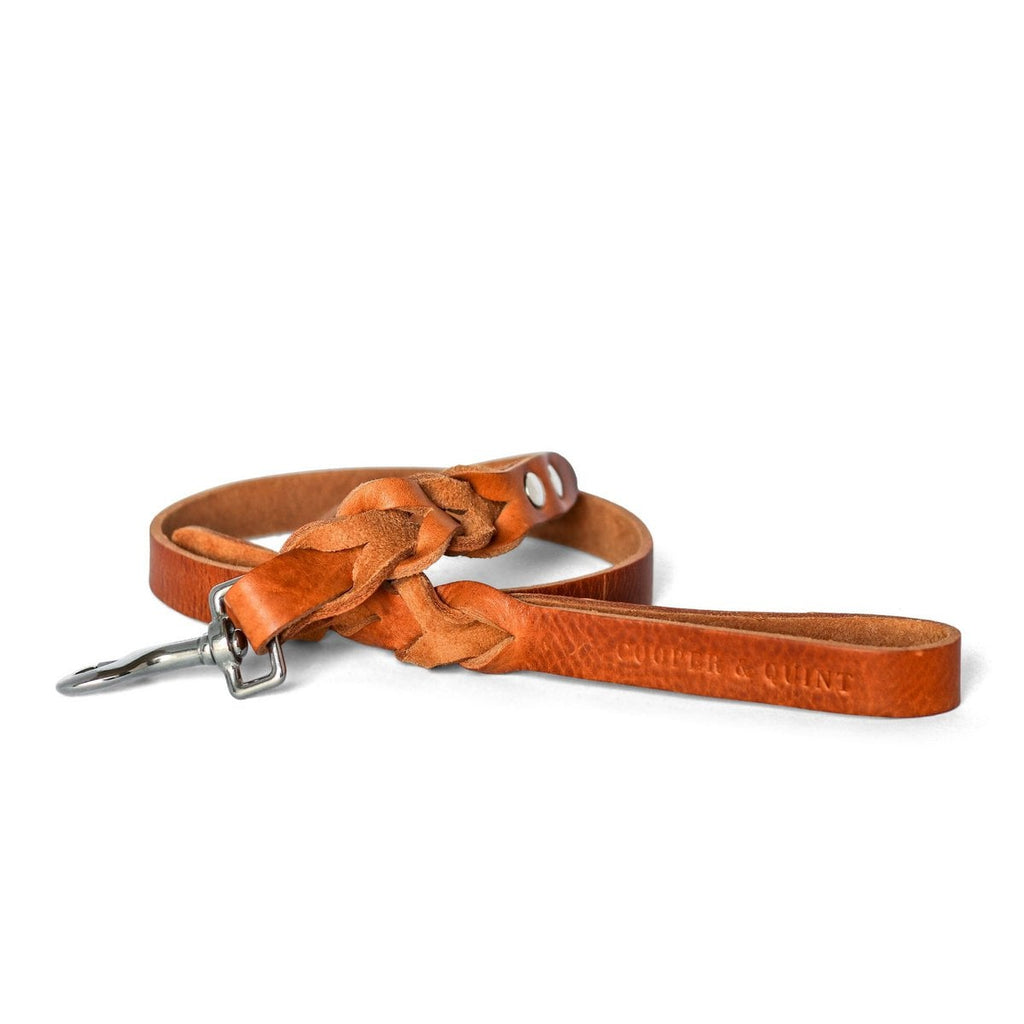 Twisted Braided Leather Dog Leash – Camel / Cognac | Handcrafted Luxury