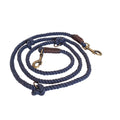 Midnight blue twisted organic cotton dog leash with antique brass hardware and adjustable rings.