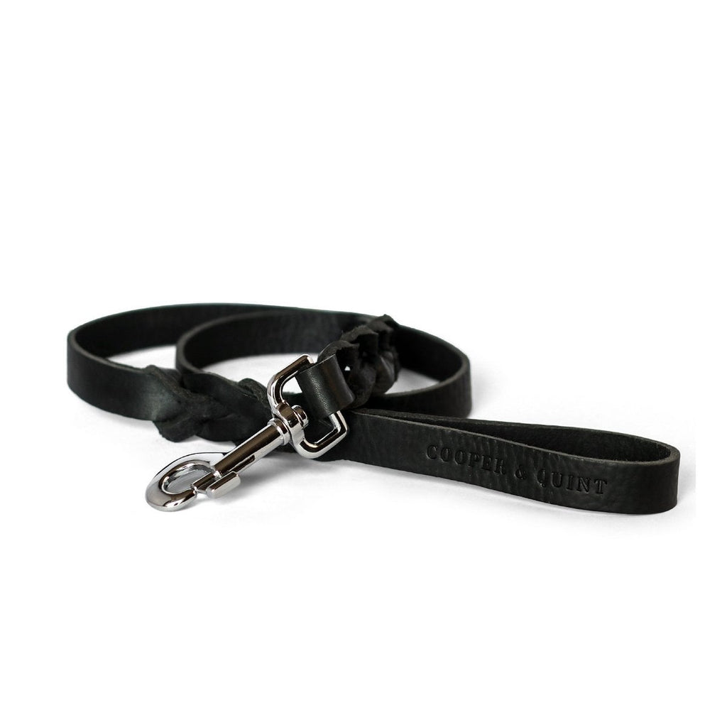 Twisted Braided Leather Dog Leash – Midnight Black | Handcrafted Artisanal Lead