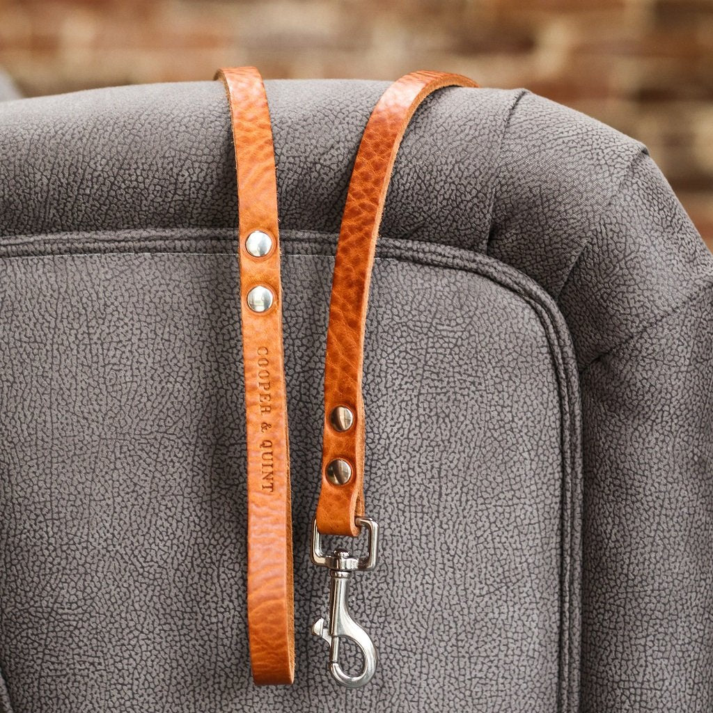 No Fuss Leather Dog Leash – Camel / Cognac | Minimalist Italian Leather