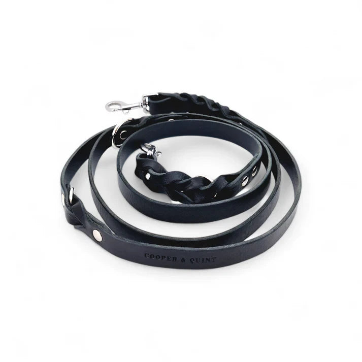Twisted Switch 3-in-1 Braided Leather Leash – Midnight Black