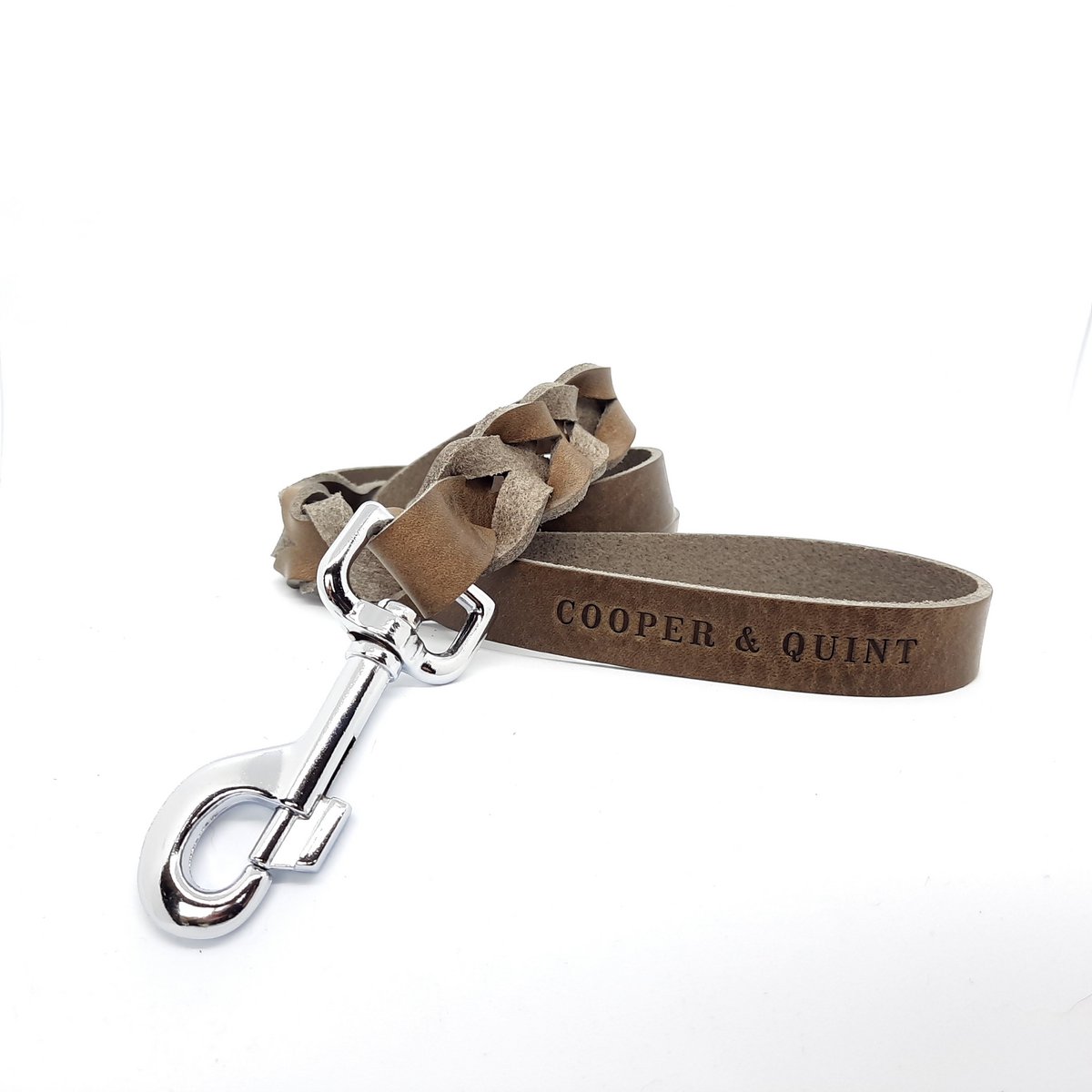 Twisted Braided Leather Dog Leash – Stone Grey / Clay | Handcrafted Luxury