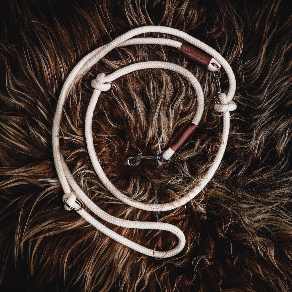 Just Cotton 3-in-1 Adjustable Rope Leash – Natural Ecru | 100% Organic & Hands-Free