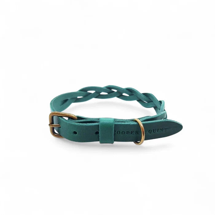 Gedraaide Gevlochten Leren Hondenhalsband – Bos Groen | Handgemaakt & Duurzaam