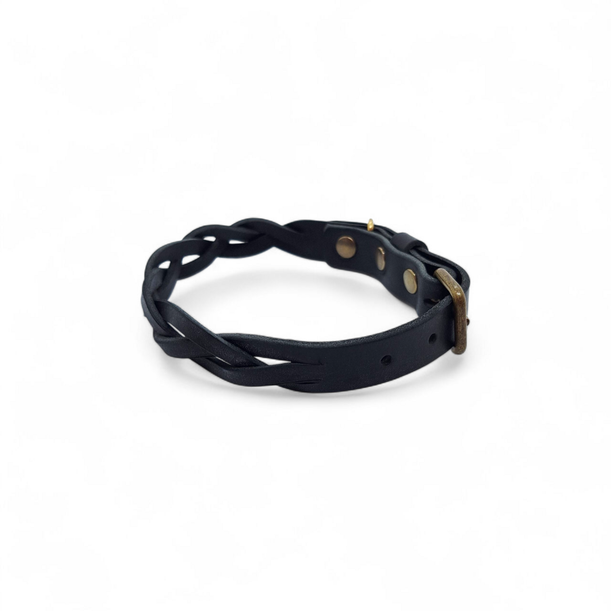 Twisted Braided Leather Dog Collar – Midnight Black | Handcrafted Italian Leather