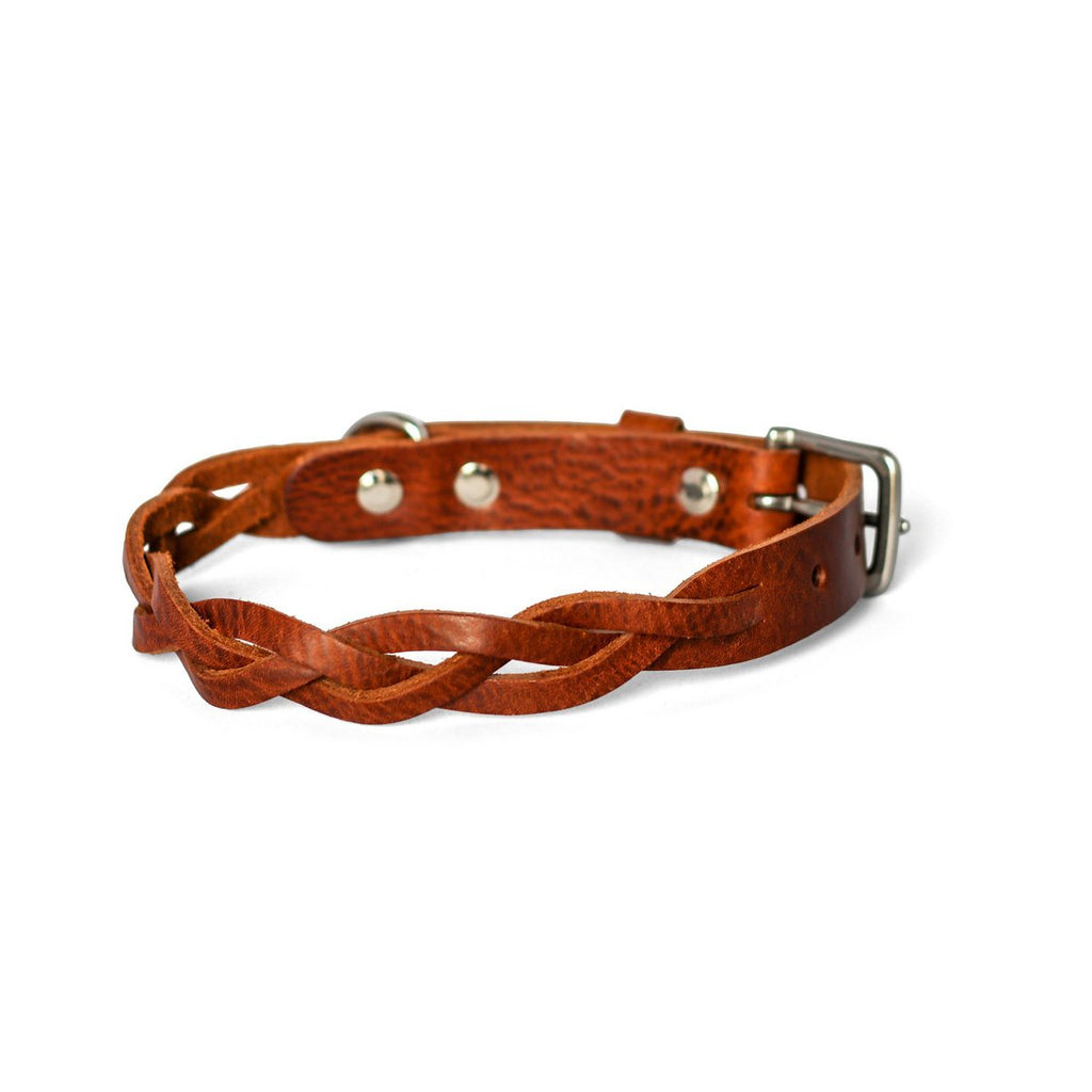 Twisted Braided Leather Dog Collar – Heritage Brown | Handcrafted Italian Leather