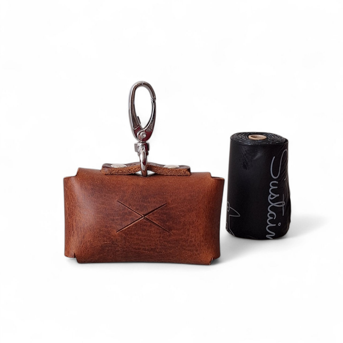 Premium Brown Leather Poop Bag Dispenser | Heritage Silent Waste Bag Holder