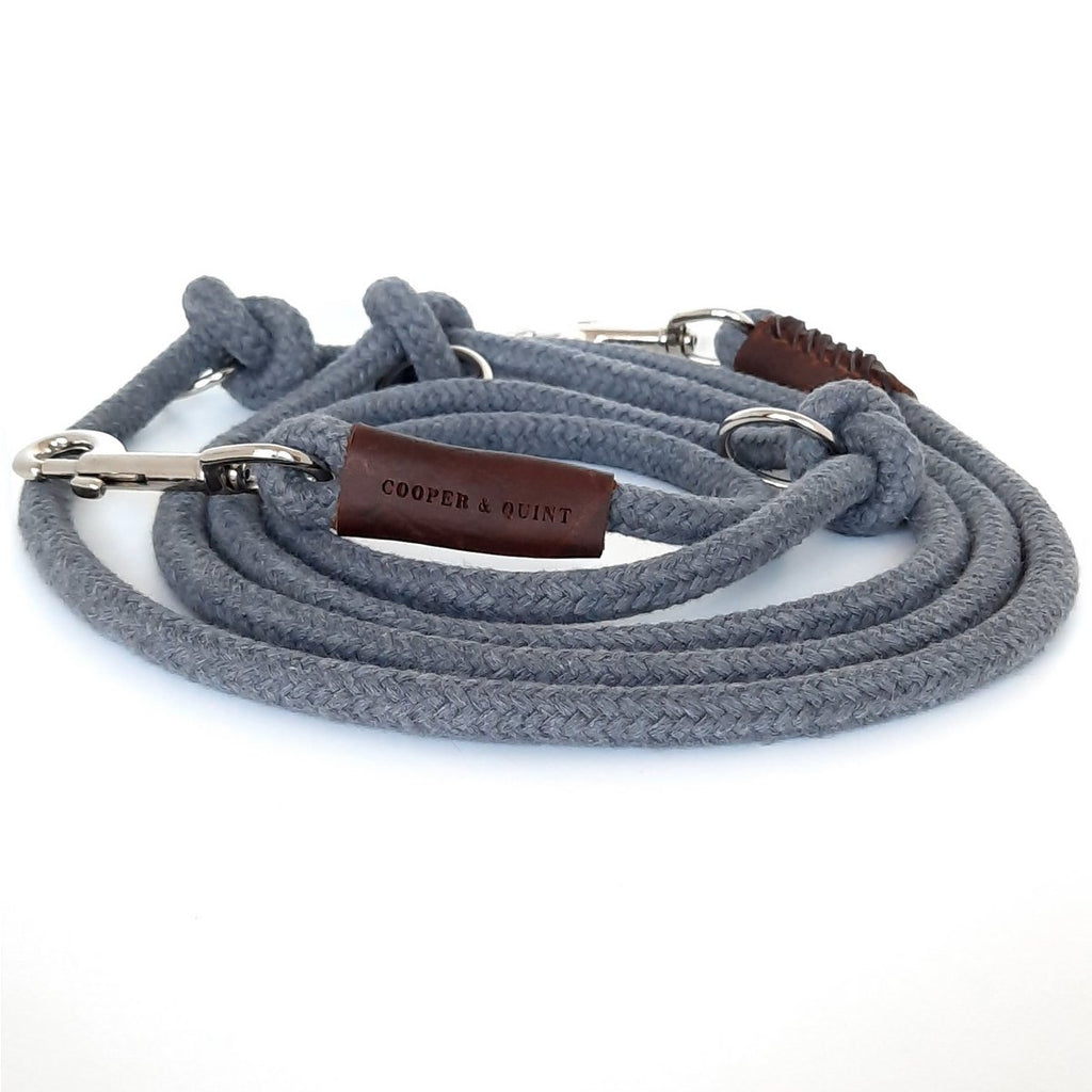 Extra-long 2.5 meter adjustable gray cotton rope leash for dogs.