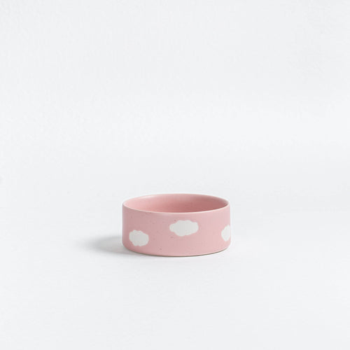 Cloud Handcrafted Stoneware Pet Bowl Set of 2 – Satin Pink - Smiley Bark