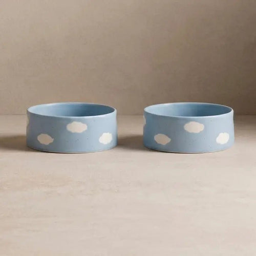Cloud Handcrafted Stoneware Pet Bowl Set of 2 – Sky Blue - Smiley Bark