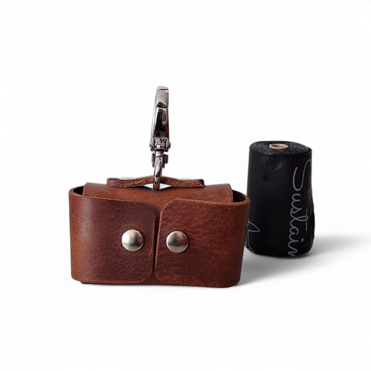 Premium Brown Leather Poop Bag Dispenser | Heritage Silent Waste Bag Holder