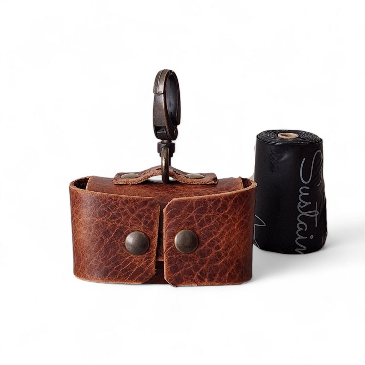 Premium Brown Leather Poop Bag Dispenser | Heritage Silent Waste Bag Holder