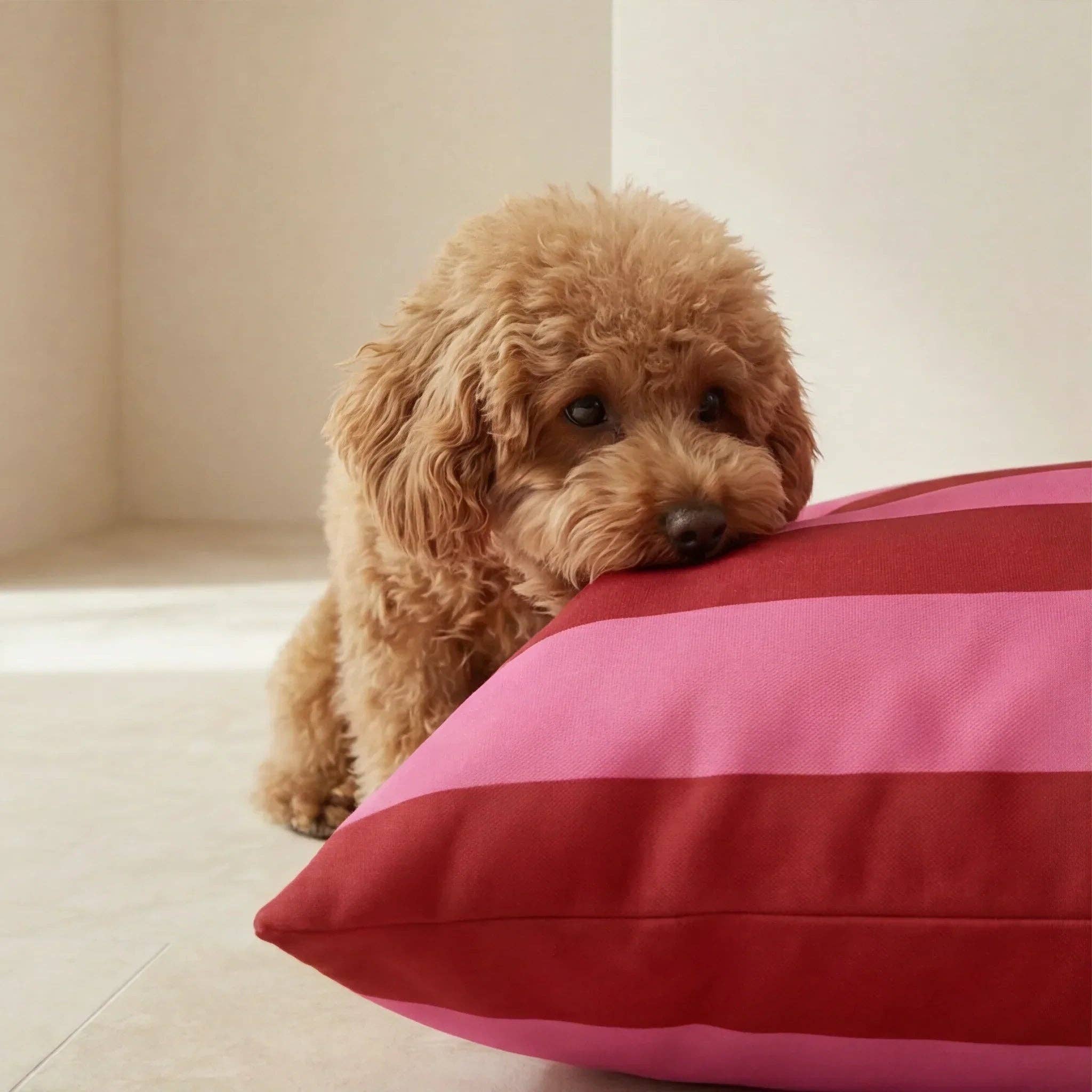 Removable dog bed cover in Summer Stripes fabric