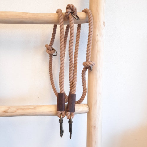 3-in-1 Adjustable Twisted Cotton Rope Leash – Mocha Brown | Hands-Free & Soft-Grip