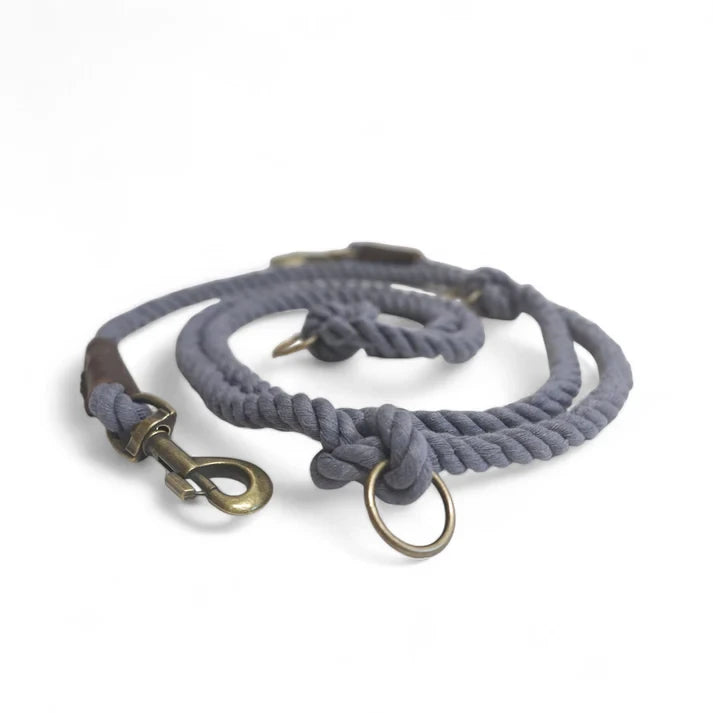 Close-up of durable 10mm stormy gray cotton rope showing the three-strand twist.